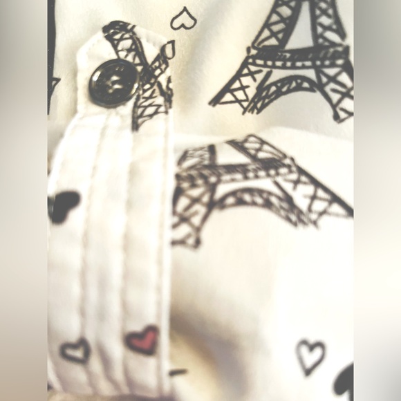 Karl Lagerfeld Paris Hearts Eiffel Tower Button Shirt Womens Size XS - Picture 7 of 10